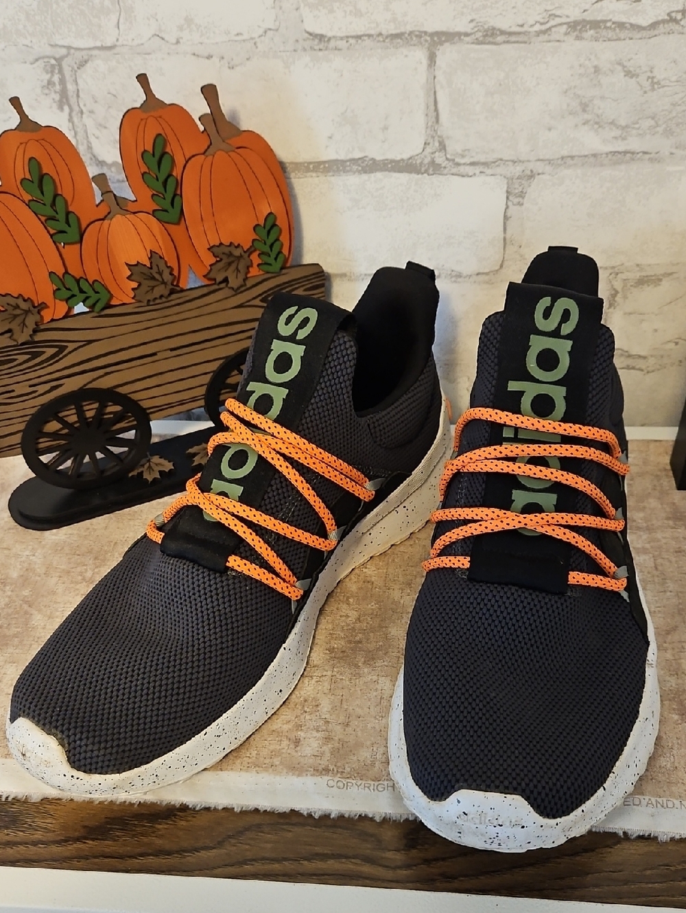 Men's Black Athletic Adidas Sneakers with Orange Laces